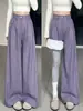 Pantalones de pana anchos de color lila claro para mujer, Otoño/Invierno 2026, de cintura alta, forrados de forro polar, buena caída, pierna recta, para personas petite, holgados, pantalones de traje