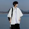 Camisa de Manga Corta Estilo Chino Nuevo con Cuello Zhongshan para Hombre Verano Guapa Casual Camisa con Caída Talla Grande Holgada Chaqueta de Manga Tres Cuartos
