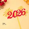 Hola 2026 Decoración de Pastel de Fuegos Artificiales de Año Nuevo Acrílico Topper Rojo Lazo de Cuero 3D Adorno de Nochevieja