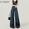 Jeans de Tiro Alto de Pierna Ancha para Mujer, Estilo Delgado de Verano, Petite, Relajados, Sueltos, Pantalones Rectos Azul Oscuro