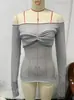 04 Ropa de Mujer Estilo Ins Europeo y Americano Otoño e Invierno Modelo Nuevo, Sexy y Favorecedora, Camiseta Top Ligera Transparente Hombros Descubiertos