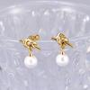 E39 Estilo Francés Cuerda Anudada Vidrio Perla Blanca Simulada Multi-Cáñamo Aretes Acero de Titanio Baño de Vacío 18K