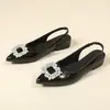 Sandalias de Moda Socialité Estilo Francés con Hebilla Cuadrada de Pedrería y Punta Fina para Mujer, Nuevo Modelo de Verano, Zapatos Planos Elegantes sin Espalda, Talla Grande