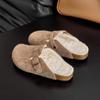Zapatos Birkenneth forrados de felpa, medio arrastre, suela plana, punta cubierta, Mao Mao, zapatos de una sola capa para mujer, 2024, nuevo calzado de exterior, otoño e invierno, cuero genuino, zapatos Birkenneth