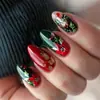 Vermelho e Verde de Natal Moda Estilo Europeu e Americano Ins Unhas Redondas Amêndoa Elementos de Natal Pó Dourado Adesivos de Unha de Alta Qualidade