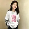 Camiseta de manga larga con retazos de algodón puro para niñas, nueva y versátil, elegante, estilo dos piezas falsas, para niñas mayores, primavera y otoño 2026