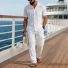 Conjunto Casual Esportivo Moda Jovem Estilo Urbano Camisa de Linho e Algodão com Gola Manga Curta Calça Longa Primavera/Verão 2026