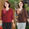 Camiseta pequena de primavera para pessoas de meia-idade e idosas, estilo estrangeiro feminino, 40 anos, 50 anos, camiseta de meia-idade, moda de verão para mães, camiseta pequena nobre