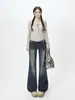 Jeans estilo retrô americano com fivela Paris, cintura baixa, levemente flare, calça flare stretch nova outono e inverno 2026