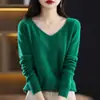 Suéter de Lã Ready-To-Wear de Primeira Linha para Mulheres 100% Lã Camiseta Básica Gola V Tricotado Solto Suéter de Caxemira Look Emagrecedor Top Outono e Inverno
