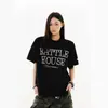 Camiseta Retro Americana de Manga Corta con Letras de Perlas para Hombres y Mujeres, Top Holgado de Media Manga de Moda Veraniego High Street para Parejas