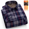 Popular Camisa Masculina Quente de Inverno com Veludo Engrossado de Manga Longa Xadrez Roupa Casual para Pais de Meia-Idade e Idosos