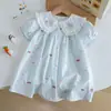 Vestido de Princesa Nuevo de Verano para Niñas con Estampado de Dibujos Animados, Mangas Abullonadas Lindas de Hello Kitty, Dulce Floral de Ensueño, Cuello de Muñeca, Manga Corta