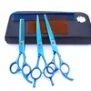Tijeras de belleza para mascotas de 7.0 pulgadas color negro galvanizado 5 dientes de corte recto tijeras de corte curvo tijeras de hueso de pescado peine de fila en stock