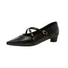 Sapatos Femininos Elegantes de Camurça de Ovelha de Primeira Camada, Bico Fino, Boca Rasa, Novo Estilo Outono 2026, Salto Médio, Tira Cruzada, Sapatos Casuais Mary Jane