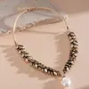 Collar de Perlas con Hojas y Espigas de Trigo Incrustadas de Diamantes Vintage Europeo y Americano, Estilo de Nicho, Artesanía Exquisita, Cadena para Clavícula, Accesorio de Estilo Medieval de Corte