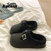 Nueva Ropa Exterior Impermeable de Eva con Forro Cálido de Lana Pantuflas de Algodón Birkenstock para Mujer Invierno 2025 Pantuflas Peludas de Suela Gruesa Modernas