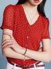Nova Roupa Feminina Gejia 2024 Outono e Verão Nova Camiseta Feminina Top de Malha de Alta Qualidade Decote V Chiffon Manga Curta