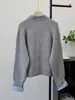 Cardigan de Punto con Diseño de Empalme Nuevo Estilo Otoño e Invierno 2025 Estilo Coreano Holgado Suave Cera Estilo Perezoso Chaqueta Suéter Tendencia para Mujer