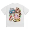 Camiseta de Manga Corta Impresa Estilo Hip-Hop Retro Americano Transfronterizo Sabrina Carpenter, Sudadera con Capucha de Manga Larga y Cuello Redondo de Peso Pesado