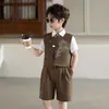 Novo Terno Infantil Estilo Chinês com Bordado Tradicional, Conjunto de Colete Retrô para Meninos, Roupa para Apresentação de 1º de Junho