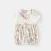 Macacão Curto para Bebê, Macacão Curto de Algodão Ice Oxygen Fino para Verão de Bebê, Macacão com Ar Condicionado para Bebê, Roupa de Bebê com Babador