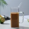 Copo de Vidro Quadrado com Alça Colorida para Uso Doméstico com Alça Copo de Água Copo de Chá Alta Aparência Vidro Borossilicato Alto Copo para Leite e Suco