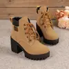 Botas femininas de tornozelo plus size estilosas e versáteis com cadarço frontal e saltos grossos, nova coleção outono/inverno 2026, botas estilo Martin plus size britânicas com solas grossas