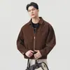 Jaqueta de Trabalho Marrom Vintage com Gola Reversível Anyang para Homens, Novo Casaco Casual Solto Outono 2026, Top 100% Algodão