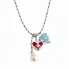 Collar de Corazón de Metal, Vidrio y Perla con Aceite de Goteo de Personalidad Europea y Americana, Cadena para Clavícula Transfronteriza de Gama Alta, Nicho, Accesorio de Collar con Temperamento para Mujeres