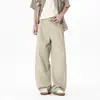 Pantalones de hombre estilo retro americano, pierna curva, corte holgado, caída suave, pierna ancha, color caqui para hombre, pantalones de trabajo 100% algodón para primavera y otoño