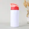 Botella de agua térmica de acero inoxidable para niños de 12 oz con tapa de apertura de un solo toque, tapa y patrón personalizado