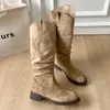 Botas Acampanadas Plisadas Melard, Botas de Mujer Estilo Alto de Ante Vintage, Botas Largas Nuevas Otoño/Invierno 2026 para Mujeres Petites