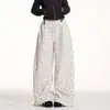 Pantalones de pierna ancha con estampado integral de estrellas y lunares estilo americano para mujer, holgados, adelgazantes, versátiles, sensación perezosa y relajada, Pantalones casuales tipo cimitarra de baile