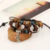 Pulseira Artesanal Personalizada Estilo Retrô com Contas de Couro Pulseira Estilo Europeu e Americano para Homens e Mulheres Estilo Étnico