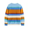 Suéter de tricô com gola redonda e mangas compridas, listrado e color block, estilo europeu e americano, novo da moda 2026, elegante para mulheres