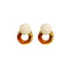 Pendientes de aro simples de resina estilo francés Aguja de Plata Pendientes de moda de color en contraste vintage Pendientes redondos trenzados de rafia