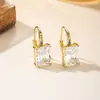 Brincos de Cobre Zircônia Cubo de Açúcar Estilo Europeu e Americano para Mulheres, Brincos Geométricos Simples Estilo Ins de Alto Padrão, Presilhas de Orelha Coloridas Atacado