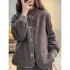 Jaqueta Casual Loose Tamanho Grande com Costura de Cor Contrastante Retrô de Inverno Casaco de Algodão Feminino Top Tendência