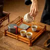 Juego de Té de Bambú Vintage Bandeja de Té para Guardar Bandeja de Té Esterilla Estilo Japonés de Bambú Estante de Almacenamiento para Casa de Té Estante para Tazas de Té Cesta de Almacenamiento