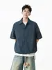Camisa a Cuadros Azul Real Plisada Estilo Americano de Manga Corta para Hombres y Mujeres, Camiseta de Corte Limpio, Tres Dimensional, Corta, Ancha, con Cordón, Serie Miu
