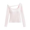 Camiseta Básica Estilo Americano Spice Girl Sexy com Ombro Caído Feminina Nova Primavera 2025 Irregular Slim com Bojo