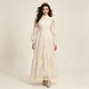 Vestido longo feminino com bordado pesado em renda gola alta mangas compridas tipo lanterna barra larga vestido de banquete vestido de noite mercadoria a granel