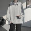 Moletom Pulôver Gola Polo Chenille Retro Americano 2025 Tamanho Grande Lapela Forrado com Fleece Quente Casual Jaqueta Masculina