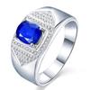 Anel Masculino de Negócios com Design Triangular Simétrico Cravejado com Diamantes Anel Ouro 18K Cravejado com Diamantes Safira Natural