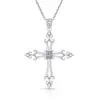 Colar Cruz com Pedras Preciosas Coloridas Corte Flor de Gelo, Banhado a Ouro Real com Pingente de Diamante de Alto Carbono, Venda ao Vivo, Dropshipping Transfronteiriço