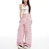 Calça de Xadrez Estilo Dopamina Preguiçoso Wide Leg para Mulheres, Nova Calça Reta Emagrecedora de Cintura Alta, Calça Solta Casual de Comprimento Total
