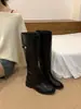 Primer Encuentro Botas de Motocicleta Negras de Tacón Grueso de Pierna Recta para Mujer Botas Largas 2026 Otoño/Invierno Adelgazantes con Tacón Interior Elevador Versátiles Botas de Jinete