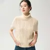 Suéter de cachemira retro de punto trenzado de manga corta para mujer, nueva colección otoño/invierno 2026, cuello alto, suave y cómodo, estilo jersey, manga corta, top elegante