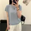 País Ilha Fio Washi Importado 2026 Primavera/Verão Novo Respirável Seco Bainha Rolada Gola Redonda Manga Curta Camiseta de Tricô Feminina